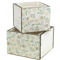 Caixas para plantar, decoração de madeira, caixa decorativa com abelhas, decoração de primavera, shabby chic L15/12cm H10cm conjunto de 2