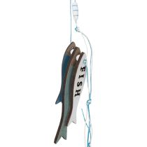 Itens Enfeites de peixe de madeira para pendurar, azuis, 36 cm, conjunto de 4 peças.