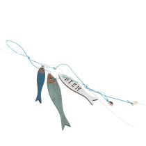 Itens Enfeites de peixe de madeira para pendurar, azuis, 36 cm, conjunto de 4 peças.