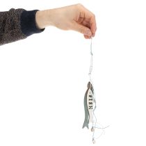 Itens Enfeites de peixe de madeira para pendurar, azuis, 36 cm, conjunto de 4 peças.