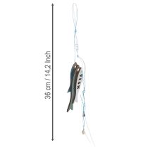 Itens Enfeites de peixe de madeira para pendurar, azuis, 36 cm, conjunto de 4 peças.