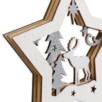 Estrela de madeira com motivo para pendurar 15 cm 3 unidades