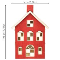 Itens Decoração de casa de madeira luz casa madeira vermelha e branca para bateria H19,5cm