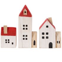 Itens Conjunto de casinhas decorativas de madeira, vermelhas e brancas, decoração de inverno com várias peças, 13 cm, 6 peças