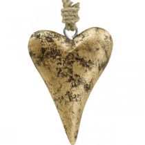 Efeito de coração de madeira dourado, Dia dos Namorados, decoração de casamento 10 × 7cm