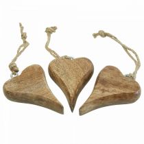 Pingente de coração de madeira decoração de madeira para pendurar 10 cm 3 unidades