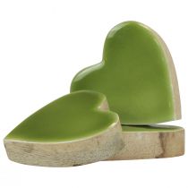 Itens Corações de madeira corações decorativos madeira verde claro efeito brilhante 4,5 cm 8 unidades