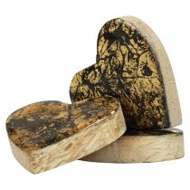 Itens Corações de madeira decorativos com efeito de brilho dourado preto 4,5 cm 8 unidades