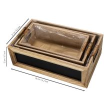 Itens Caixa de madeira com quadro-negro para etiquetas, conjunto de 3 unidades, 36 cm