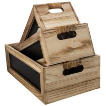 Itens Caixa de madeira com quadro-negro para etiquetas, conjunto de 3 unidades, 36 cm