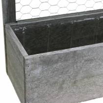 Caixa para plantador de madeira com telhado de zinco e arame de coelho, cinza lavado 38 × 13,5cm Alt.34cm