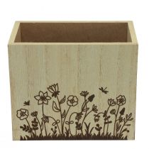 Caixa de madeira porta-canetas organizador de mesa natural 14×8×12cm