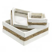Caixa de planta de madeira branca com caixa de corda para plantio 15/20/30cm conjunto de 3