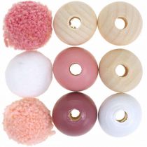 Itens Contas de madeira bolas de madeira para artesanato rosa classificada Ø3cm 36pcs