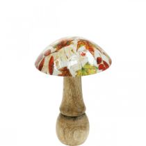 Decoração de cogumelos de madeira folhas de outono brancas, decoração de mesa de cogumelos coloridos Ø10cm H15cm