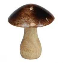 Decoração de cogumelo em madeira efeito brilho marrom natural Ø10cm Alt.12cm