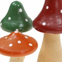 Cogumelos decorativos feitos de madeira laranja, verde, vermelho 6/8 / 10,5 cm 9 unidades