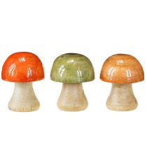 Itens Cogumelos de madeira, decoração de outono, cogumelos, verde, vermelho, laranja, 6,5 cm de altura, 9 peças.