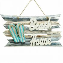 Itens Placa de madeira “Beach House” decoração marítima suspensa 46×5×27cm