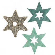 Itens Madeira espalhada verde estrela, mistura de poinsétia brilhante 4 cm 72 unidades