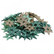 Itens Decoração dispersa estrela de madeira verde, mistura de glitter poinsétia 4cm 72 un