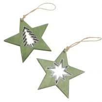 Itens Estrela de madeira com motivos verdes 11cm 6 unidades