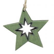 Itens Estrela de madeira com motivos verdes 11cm 6 unidades