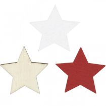 Itens Espalhar decoração estrelas de madeira natural, vermelho, branco 3cm mix 72 peças