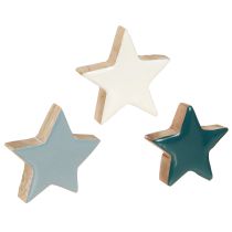 Itens Estrelas de madeira decoração de mesa estrelas branco azul turquesa 5cm 12 peças