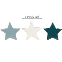 Itens Estrelas de madeira decoração de mesa estrelas branco azul turquesa 5cm 12 peças