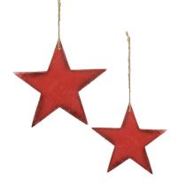 Itens Estrelas de madeira para pendurar 9/13 cm vermelho 12 unidades