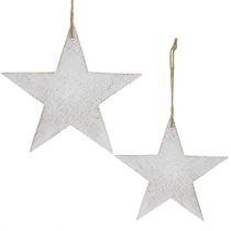 Itens Estrelas de madeira para pendurar 16,5cm / 20cm brancas 6pcs