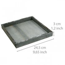 Itens Bandeja de madeira quadrada cinza, decoração de mesa branca shabby chic 24,5×24,5cm 2 peças