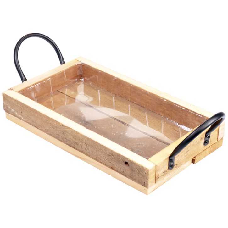 Bandeja de madeira com alças bandeja decorativa preto natural 30×17×5cm