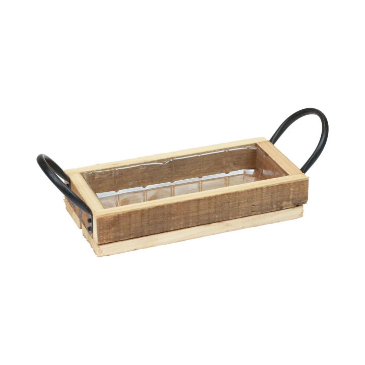 Bandeja de madeira com alças bandeja decorativa preto natural 25×12,5×5cm