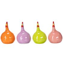 Itens Conjunto de 4 galinhas de cerâmica para decoração colorida de Páscoa na sala de estar e em mesas, 10,5 cm de altura.
