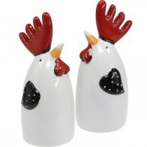 Itens Cerâmica Frango Vermelho Branco Galo Decoração de Mesa 7×6×15cm 2pcs