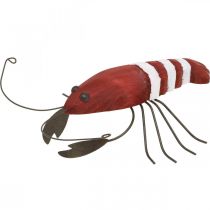 Figura decorativa marítima de lagosta em madeira e metal vermelho 15x12cm