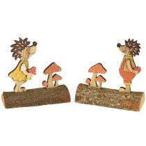 Itens Ouriço com cogumelos figura de outono ouriço de madeira amarelo/laranja H11cm conjunto de 6