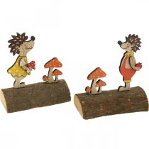 Ouriço com cogumelos, figura de outono, par de ouriços de madeira amarelo / laranja Alt.11cm C10 / 10,5cm conjunto de 2