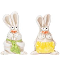 Itens Conjunto de 4 estatuetas de coelhinhos da Páscoa em cerâmica pintada à mão, design divertido para decoração de Páscoa, 11 cm.