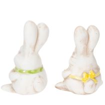 Itens Conjunto de 4 estatuetas de coelhinhos da Páscoa em cerâmica pintada à mão, design divertido para decoração de Páscoa, 11 cm.