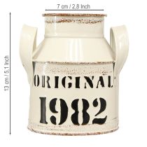 Itens Jarra decorativa de metal “Original 1982” Creme com acabamento ferrugem, 13 cm de altura, 2 peças
