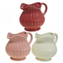 Itens Vaso decorativo, jarro com pega cerâmica branca, rosa, vermelha H14.5cm 3pcs