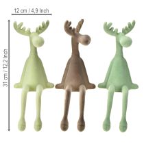 Itens Banqueta de borda com decoração de alce flocado verde marrom menta 31cm 3 peças