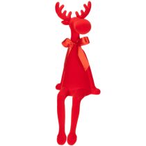 Itens Estatueta decorativa de alce com laço, sentada, revestida de veludo, para decoração de prateleira, 54 cm