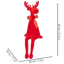Itens Estatueta decorativa de alce com laço, sentada, revestida de veludo, para decoração de prateleira, 54 cm