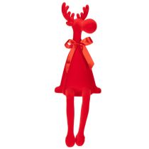 Itens Estatueta decorativa de alce com laço, sentada, revestida de veludo, para decoração de prateleira, 54 cm