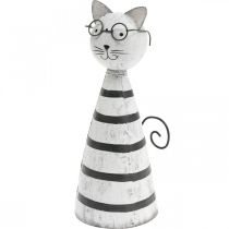 Gato com óculos, figura decorativa para colocar, figura de gato metal preto e branco A16cm Ø7cm