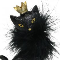 Figura decorativa polyresin de gato com coroa ouro preto H12.5cm 2pcs